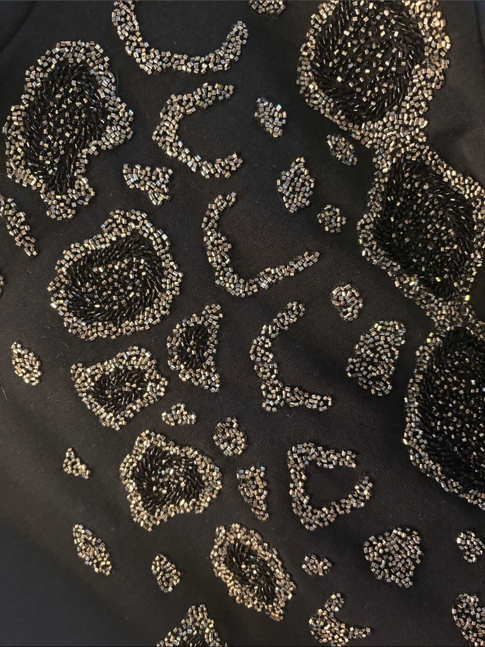All Saints Black Sweater with Silver Beaded Leopard Pattern